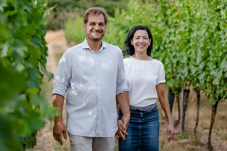 Rudi and Anita Schwarzböck in the vineyard